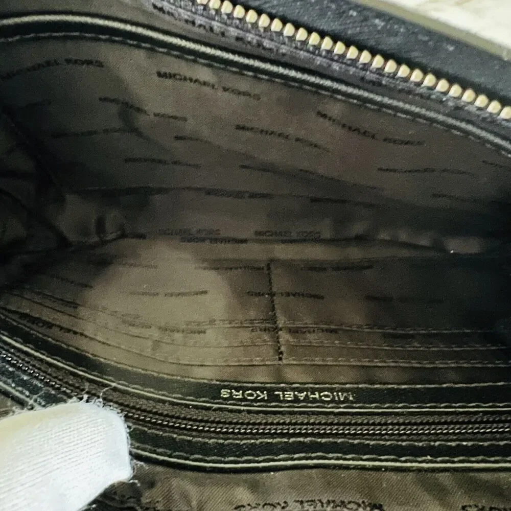 MICHAEL KORS Black Metallic Silver Fabric Crossbody Clutch Bag